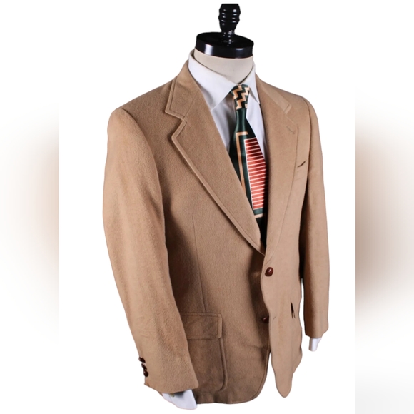 Barrister Sport Coat Mens Tan 100% Camel Hair Wood Buttons Blazer Jacket Vintage - Picture 1 of 16